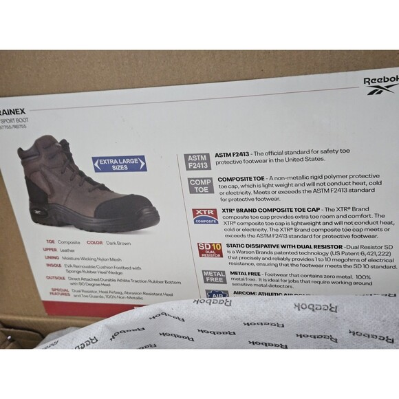 Sz 11.5 - Reebok Work Men\'s Trainex Comp Toe Work Boot Esd Dark Brown